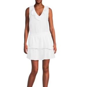 NWT Sol Angeles 100% Cotton Ruffle V Neck Mini Dress - Medium - White